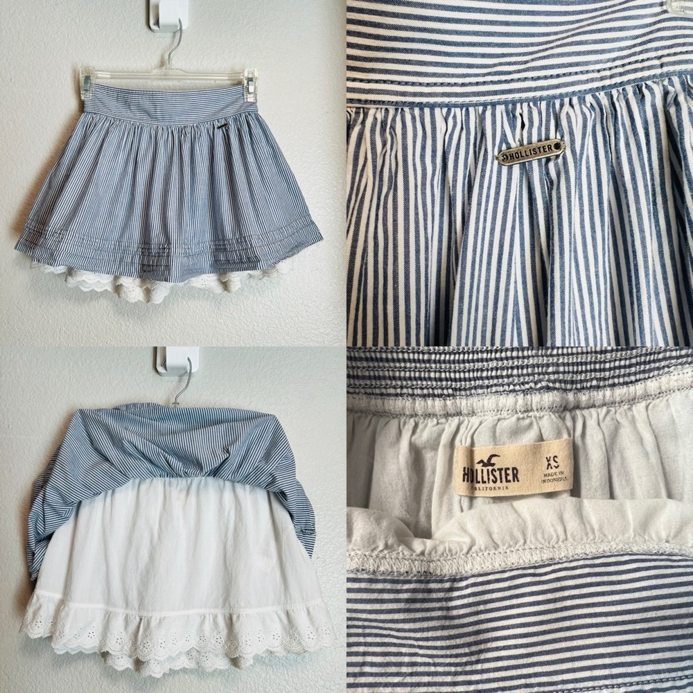 Hollister Blue & White Pinstriped Skirt with Lining - Girls’ XS